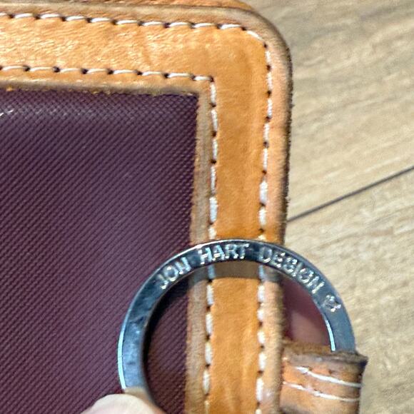 Jon Hart ID Wallet Keychain Maroon Coated Canvas & Leather Monogrammed - Picture 4 of 5